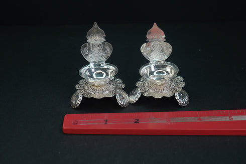 Pure Silver Antique Spl Kamakshi Lamp With Stand 30G By Mahita Collections